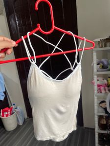 Cream Spaghetti Strap Crop Top