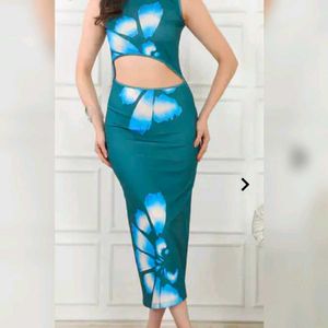 Green Floral Cut-Out Maxi Dress