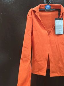 Orange Long Sleeve Cropped Top