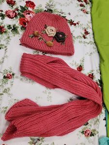 Chic Pink Knit Hat & Scarf Set
