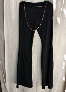 Black Flared Pants with Chain Detail