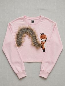 Shein pink crop sweatshirt with a wolf design