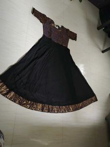 Women's Black &amp; Golden Ethnic flared dress with L