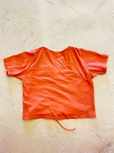 Orange Ruched Drawstring Crop Top