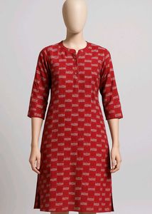Red Block Print Cotton Kurti