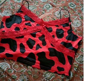 Red Cow Print Lace Trim Cami Top