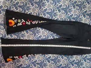 Black Flared Jeans with Floral Embroidery