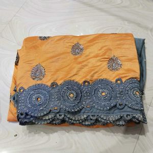 Orange Saree with Grey Border