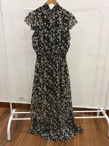 Yellow Ditsy Floral Layered Cut Maxi Dress