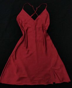 Elegant Wine Red Satin Slip Dress