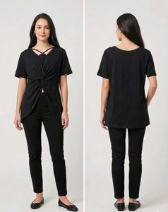 Chic Black V-Neck Knot Front Top