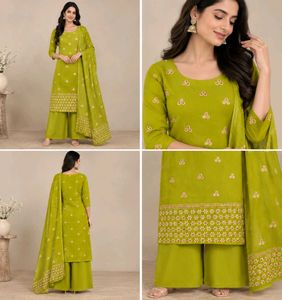 Stylish Lime Green Embroidered Kurta Set