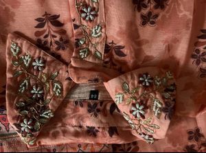 Beautiful Peach Floral Dress Material
