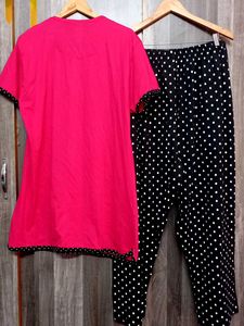 Comfy Pink &amp; Black Polka Dot Nightsuit cord set
