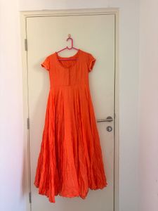 Vibrant Orange Anarkali Dress pure cotton