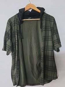 Green Plaid Hoodie Shirt 38 size