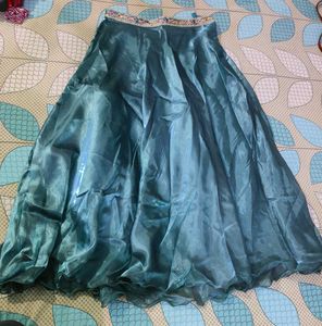 Teal Blue Heavy Embroidered &amp; Organza Lehenga Set