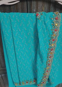 Stunning Embroidered Teal Saree