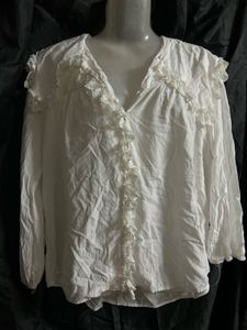 White Ruffle Detail Blouse