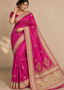 Vibrant Pink Embroidered Saree
