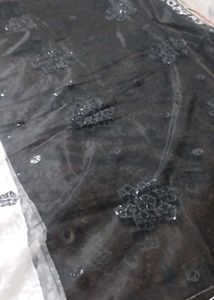 Stunning Black &amp; White Sequin Saree