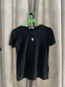 Black T-Shirt with White Heart Graphic