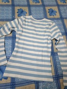 Blue and White Striped V-Neck Top