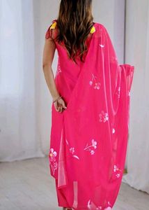 Vibrant Pink Floral Kurta Set with Dupatta