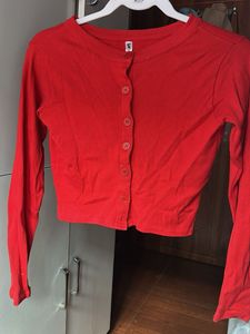 Red round neck cardigan