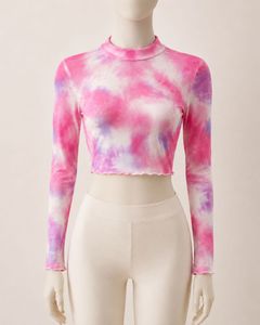 Pink Tie-Dye Lettuce Hem Crop Top
