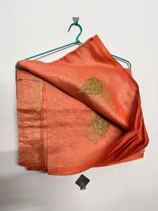 Orange Saree with Golden Blouse Piece