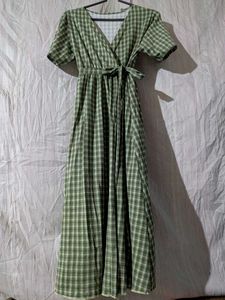 Green Plaid Wrap Dress