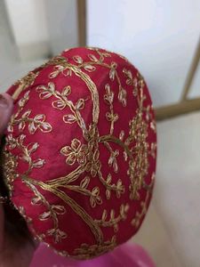 Embroidered Red Round jewellery  Pouch