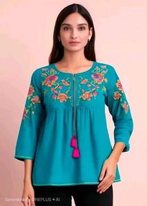 🩵🩷Embroidered Teal Kurta Top