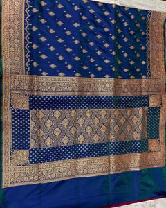 Banarsi Royal Blue Silk Saree with Gold Zari