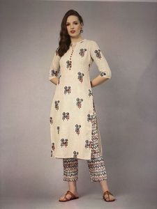 Cream Printed Kurta Set with Pants