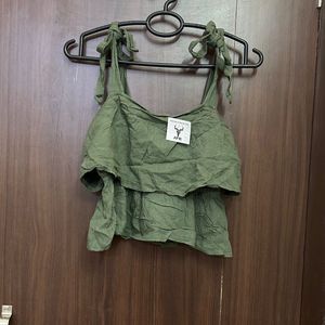 IMPORTED Chic Olive Green Ruffle Camisole Top