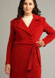 Vibrant Red Corduroy Double-Breasted Coat