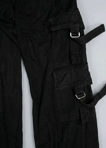 Black Cargo Pants with Buckles