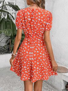 Orange Floral Print plus size Mini Dress