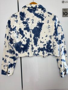 Oversized Tie-Dye Denim Cropped Jacket