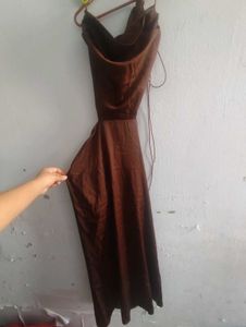 Satin Brown cowl backless Slip Dress