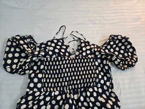 Chic Navy Polka Dot Midi Dress bust 34/36