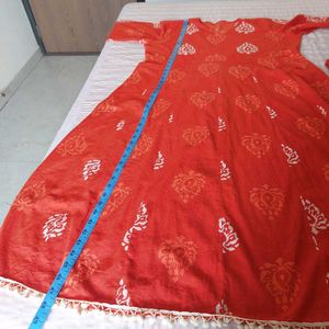 Orange Block Print Kurta Set with Dupatta