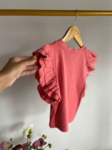 Cute Coral Ruffle Sleeve Top