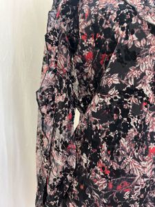 Sheer Floral Ruffle Neck Blouse