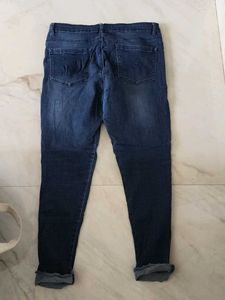Blue Button Fly Distressed Jeans