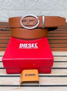 Diesel Brown Leather Belt with Silver Buckle