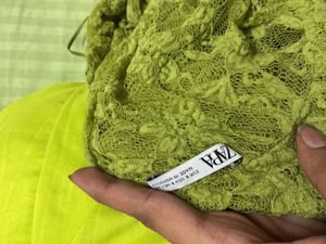 ZARA Lime Green Off-Shoulder Textured Top