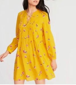 Yellow Floral Lace-Up Top